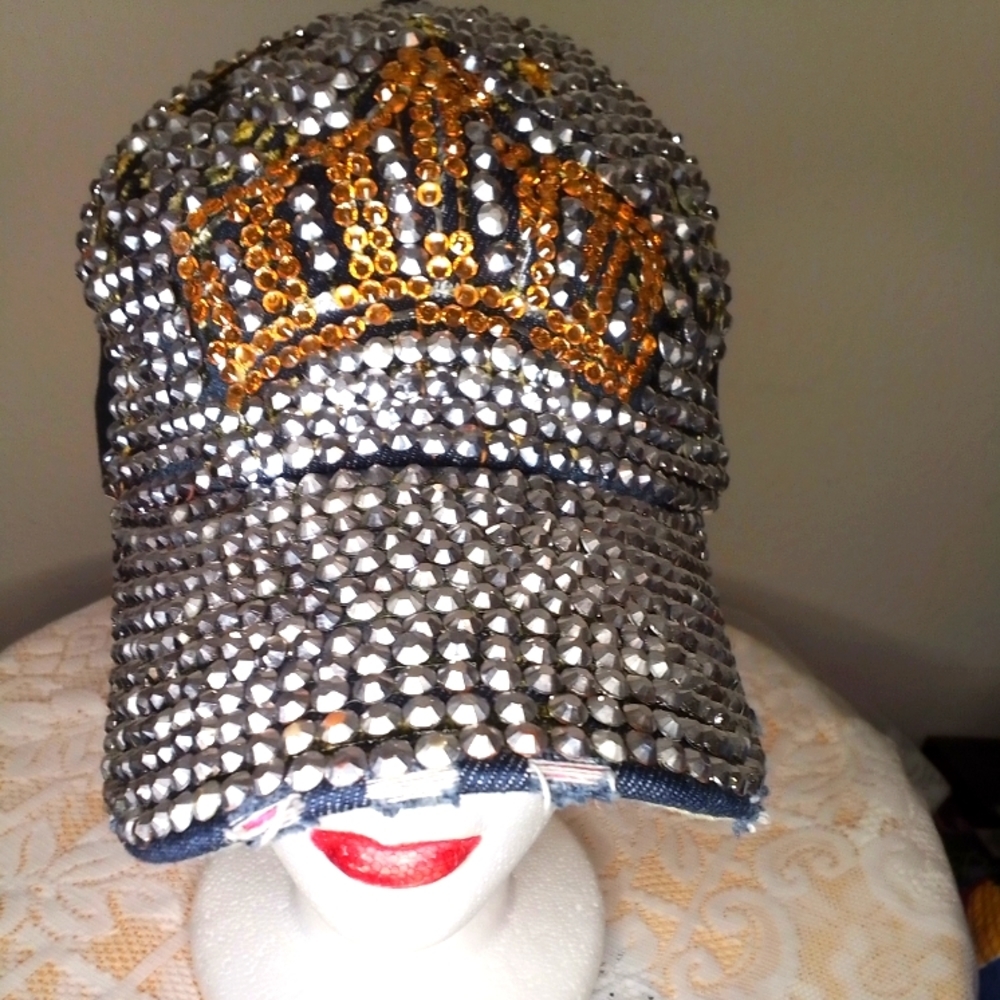 Denim Queen Adjustable Simulated Rhinestone Cap Gently used by a Queen